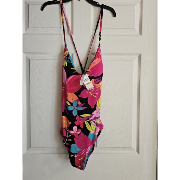 NWT TRINA TURK SOLAR FLORAL SWIMSUIT ONE-PIECE Size 14 Cut Outs Strappy - Picture 2 of 8